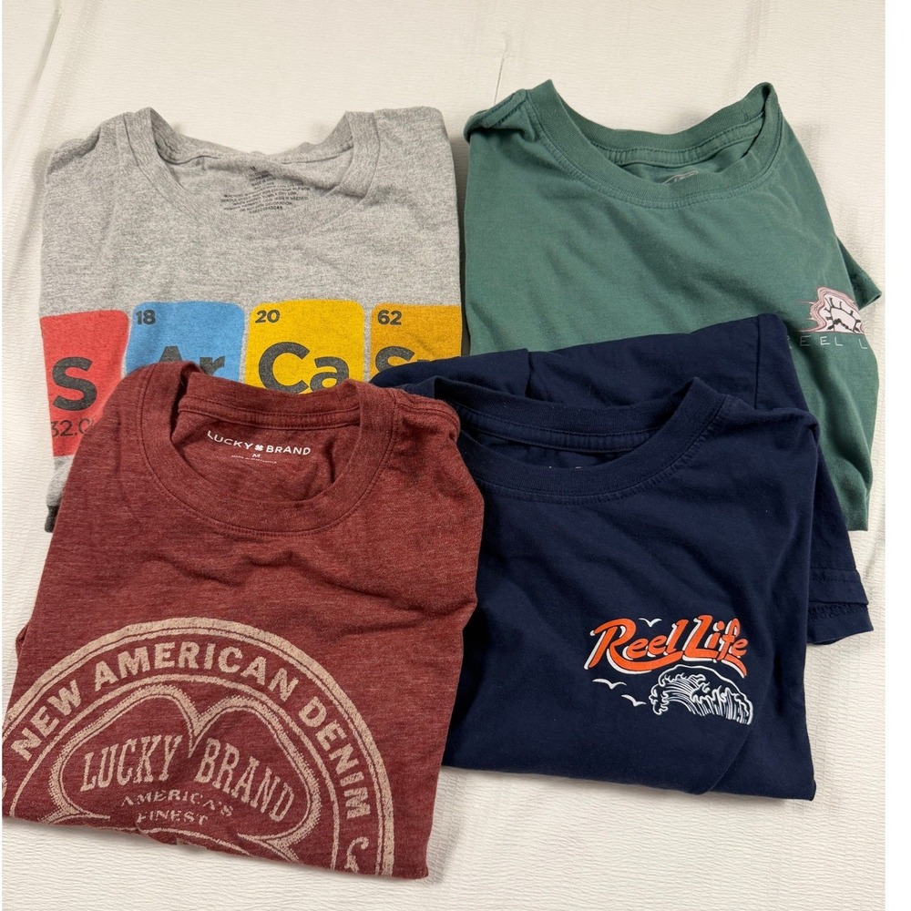 Lot of 4 Graphic T-Shirt Medium Lucky Brand Reel Life Mens Streetwear 4pk Lot